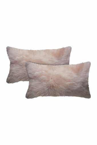 Natural New Zealand Genuine Sheepskin Pillow - 12" X 20" - Blush - Set of 2