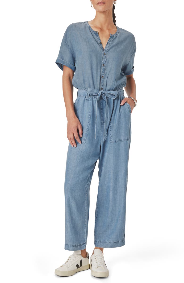 Splendid Rayanne Tie Waist Chambray Jumpsuit, Main, color, Indigo Blue
