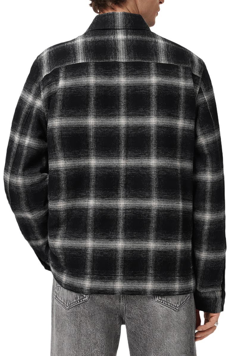 AllSaints Bayo Plaid Cotton Shirt Jacket, Alternate, color, Black