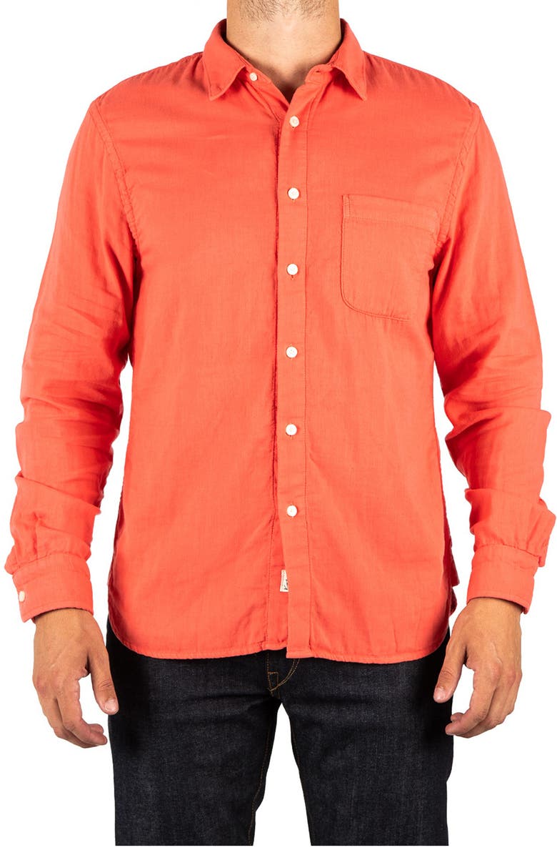 HIROSHI KATO The Ripper Gauze Button-Up Shirt, Main, color, Coral