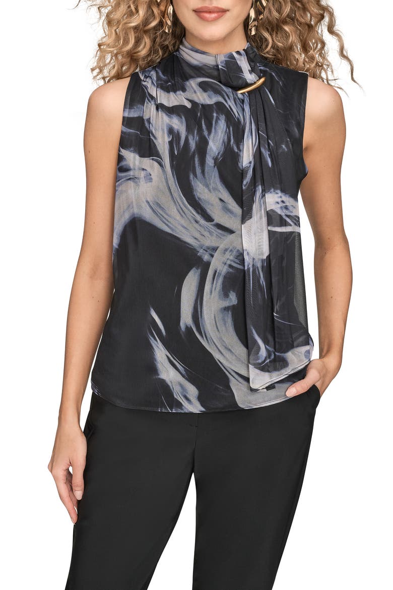 Mock Neck Chiffon Sleeveless Top, Main, color, BLACK/ VAPOR MULTI
