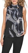 Donna Karan New York Mock Neck Chiffon Sleeveless Top