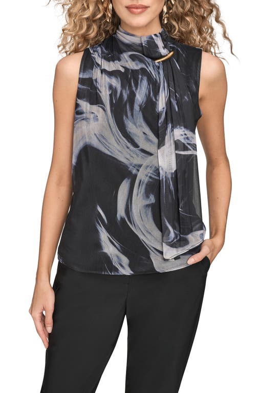 Donna Karan New York Mock Neck Chiffon Sleeveless Top In Gray