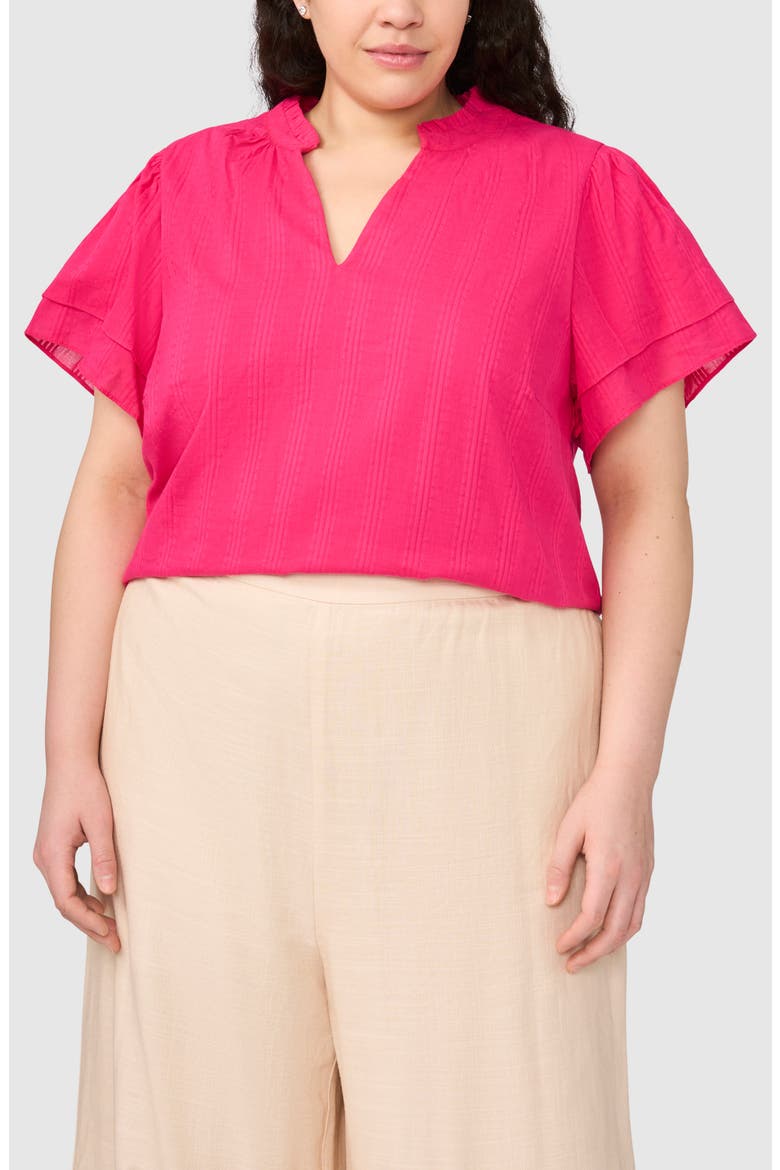 Ruffle Neck Flutter Sleeve Top, Main, color, PINK PEACOCK