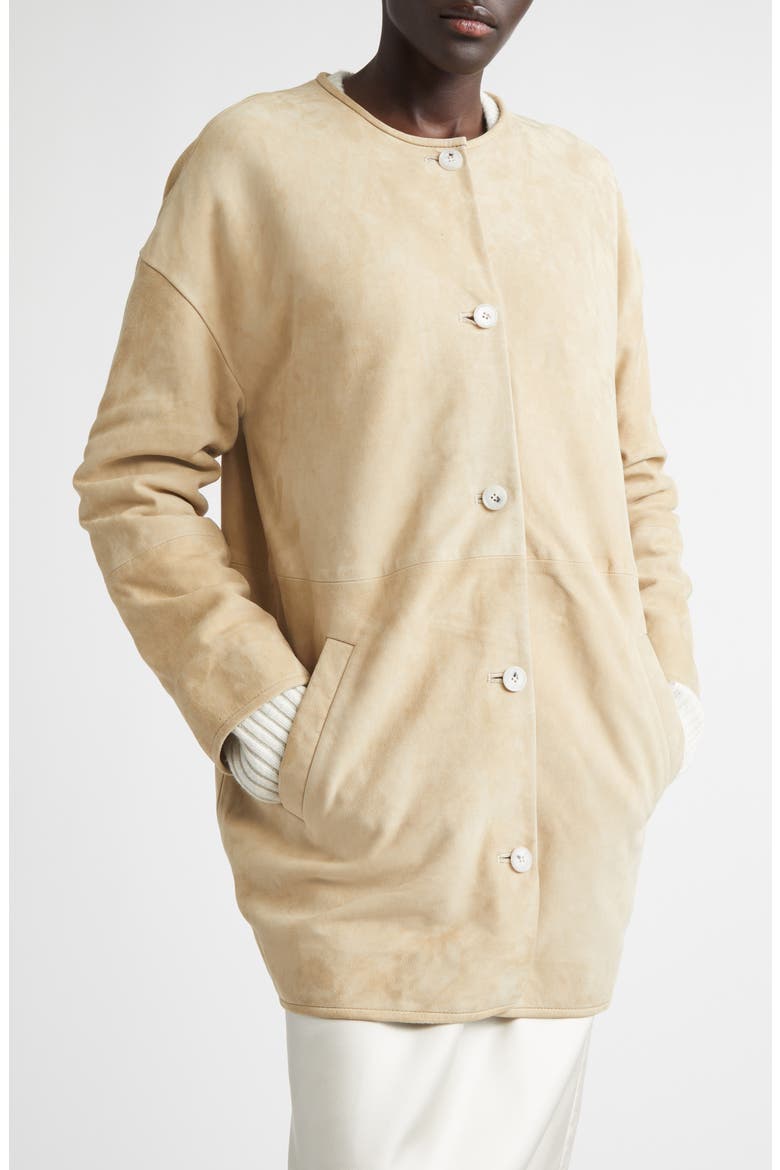 Waren Oval Goatskin Suede Coat, Main, color, BEIGE