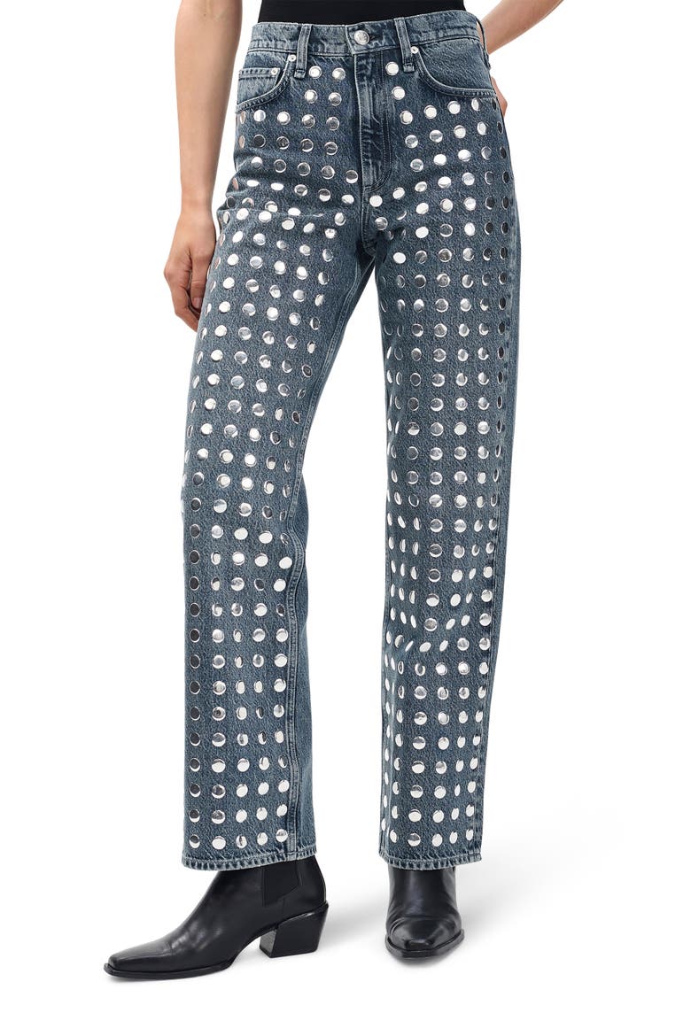 Shea Rhinestone Straight Leg Jeans, Main, color, BLUE