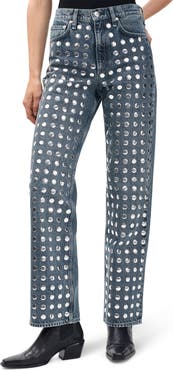 rag & bone Shea Rhinestone Straight Leg Jeans