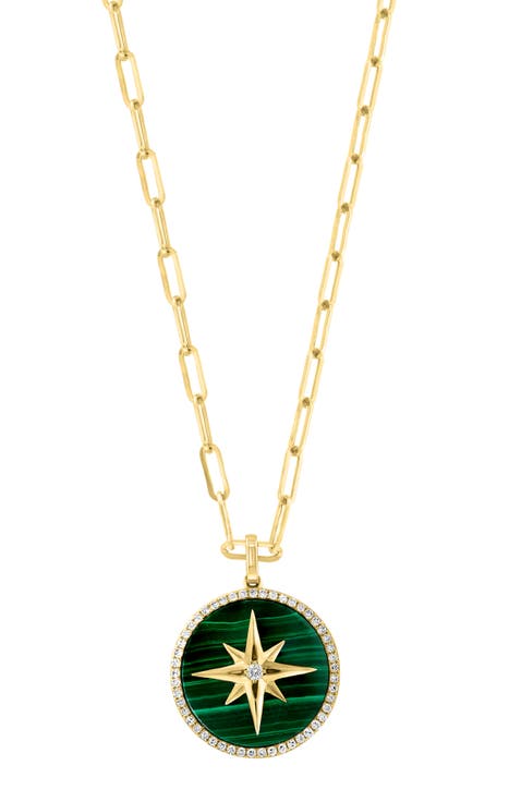 14K Yellow Gold Celestial Star Malachite Medallion