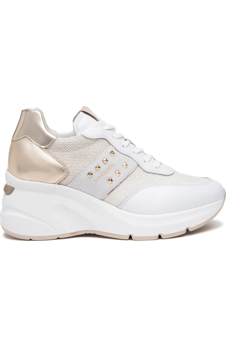 NeroGiardini Wedge Sneaker, Alternate, color, White / Gold