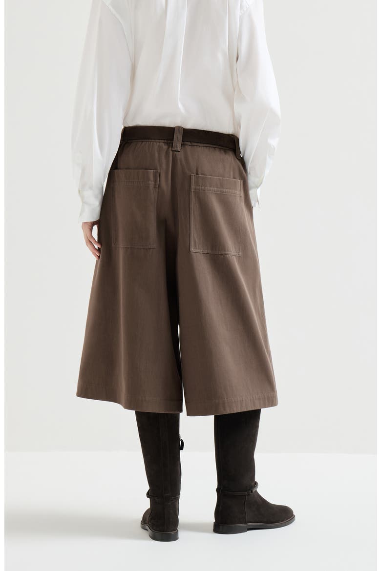 Couture cotton gabardine long Bermuda shorts with monili, Alternate, color, Pine Cone Brown