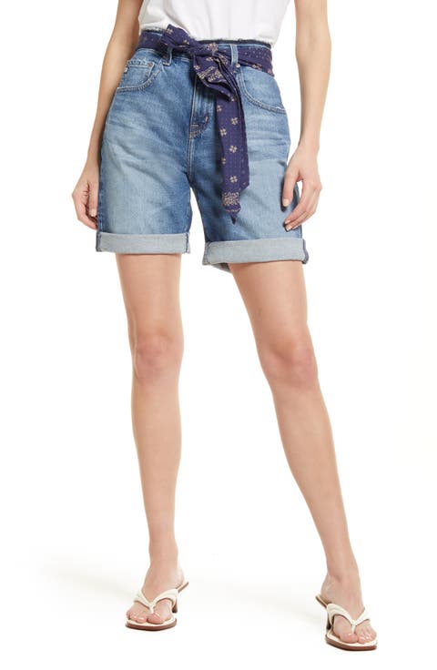 Sloane Belted High Waist Denim Shorts (Venice Canal)