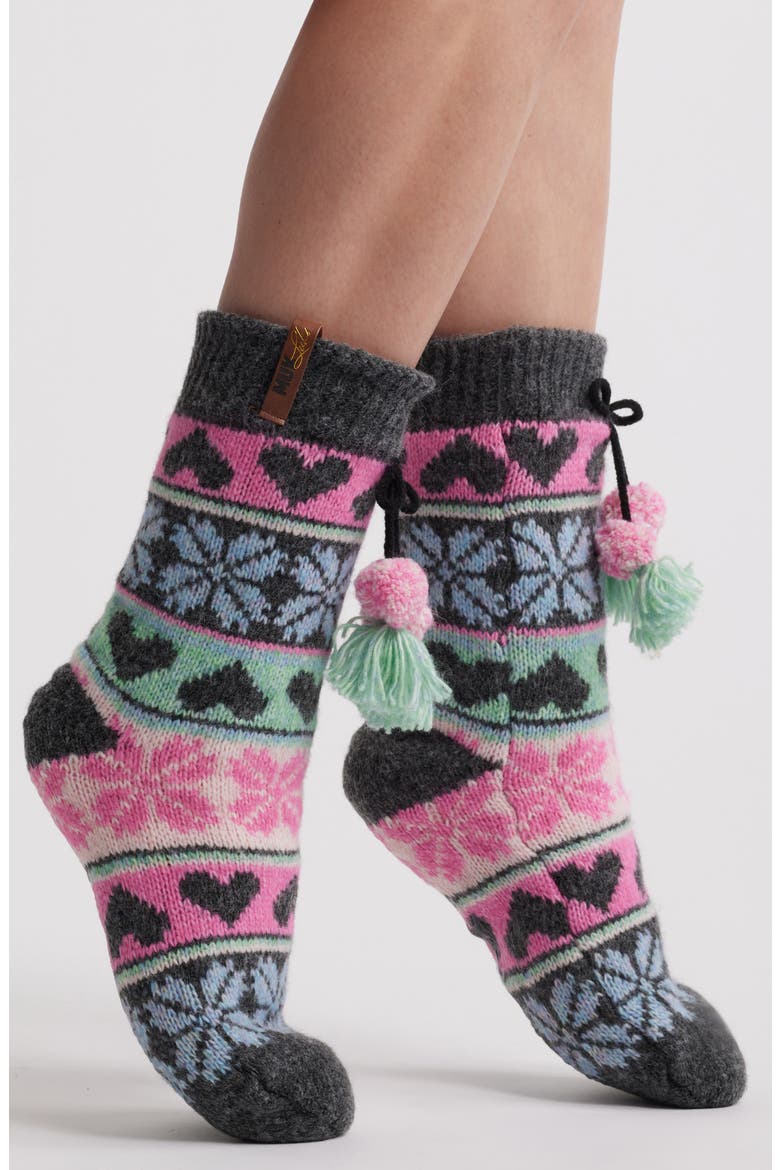 Fair Isle Cottage Crew Socks, Main, color, DARK GREY HEATHER MULTI