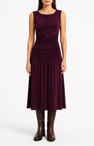 Nicole Miller Ruched Sleeveless Drop Waist Midi Dress
