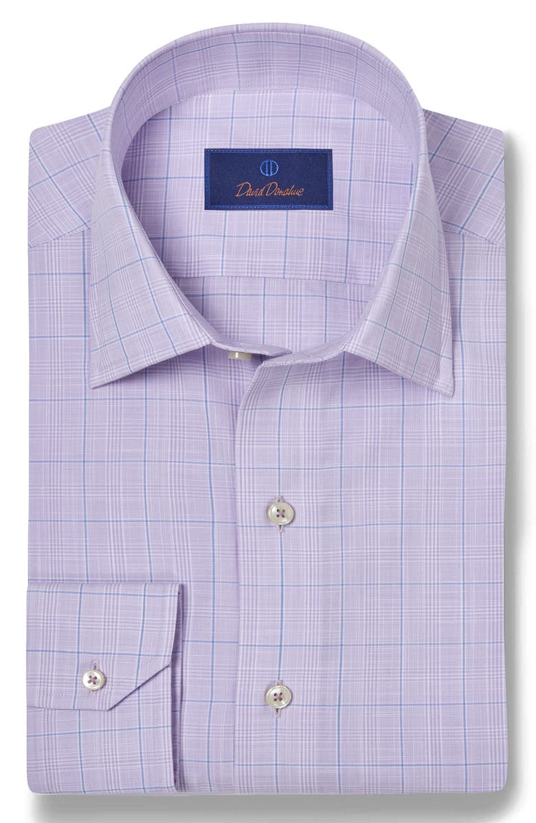 David Donahue Plaid Pima Cotton Dobby Sport Shirt, Alternate, color, Lilac