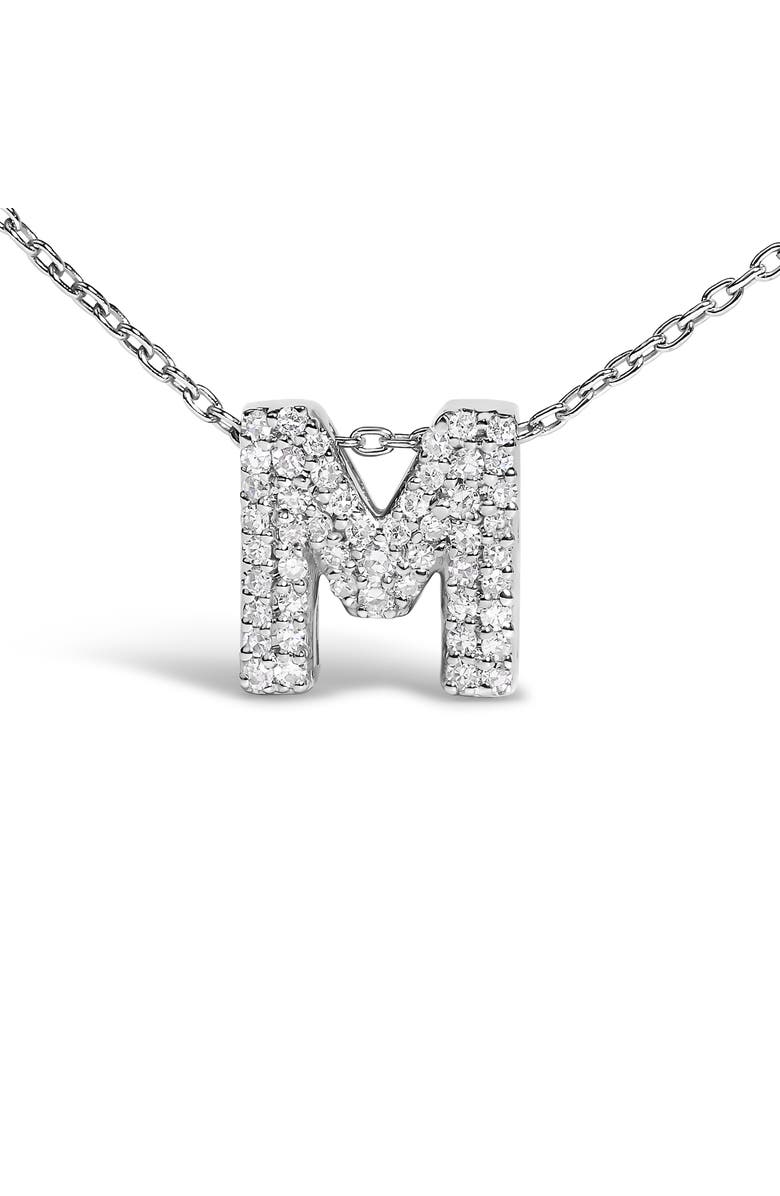 Haus of Brilliance 10K Gold Diamond Accent "A-Z" Initial Bubble Pendant Necklace, Alternate, color, White | M