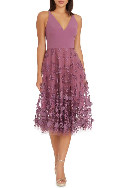 Darleen V-Neck Embroidered Mesh Cocktail Dress