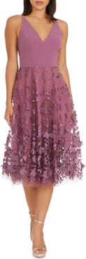 Dress the Population Darleen V-Neck Embroidered Mesh Cocktail Dress