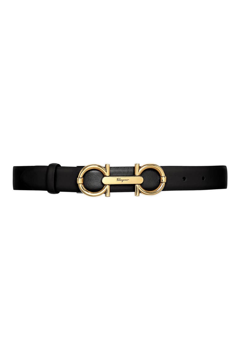 Gancio Buckle Leather Belt, Main, color, NERO/ BEIGE TORTORA