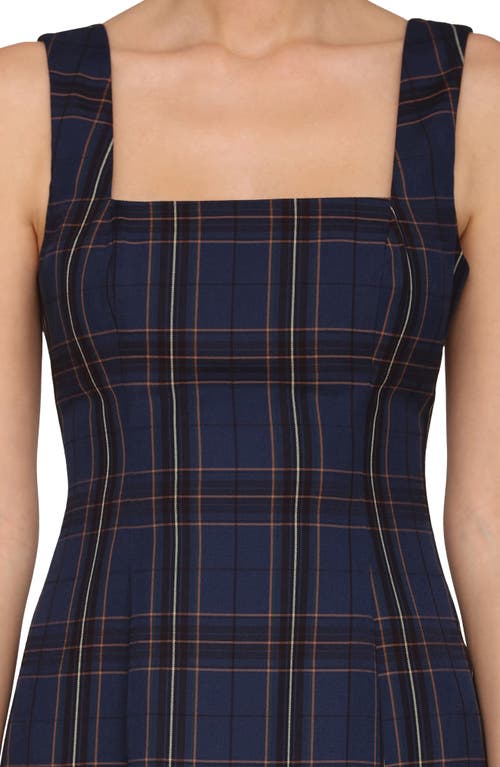 Avec Les Filles Plaid Fit & Flare Minidress In Blue