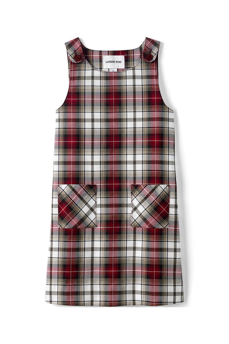 Girls Plaid Button Shoulder Patch Pocket Jumper, Alternate, color, Garnet/Khaki Plaid