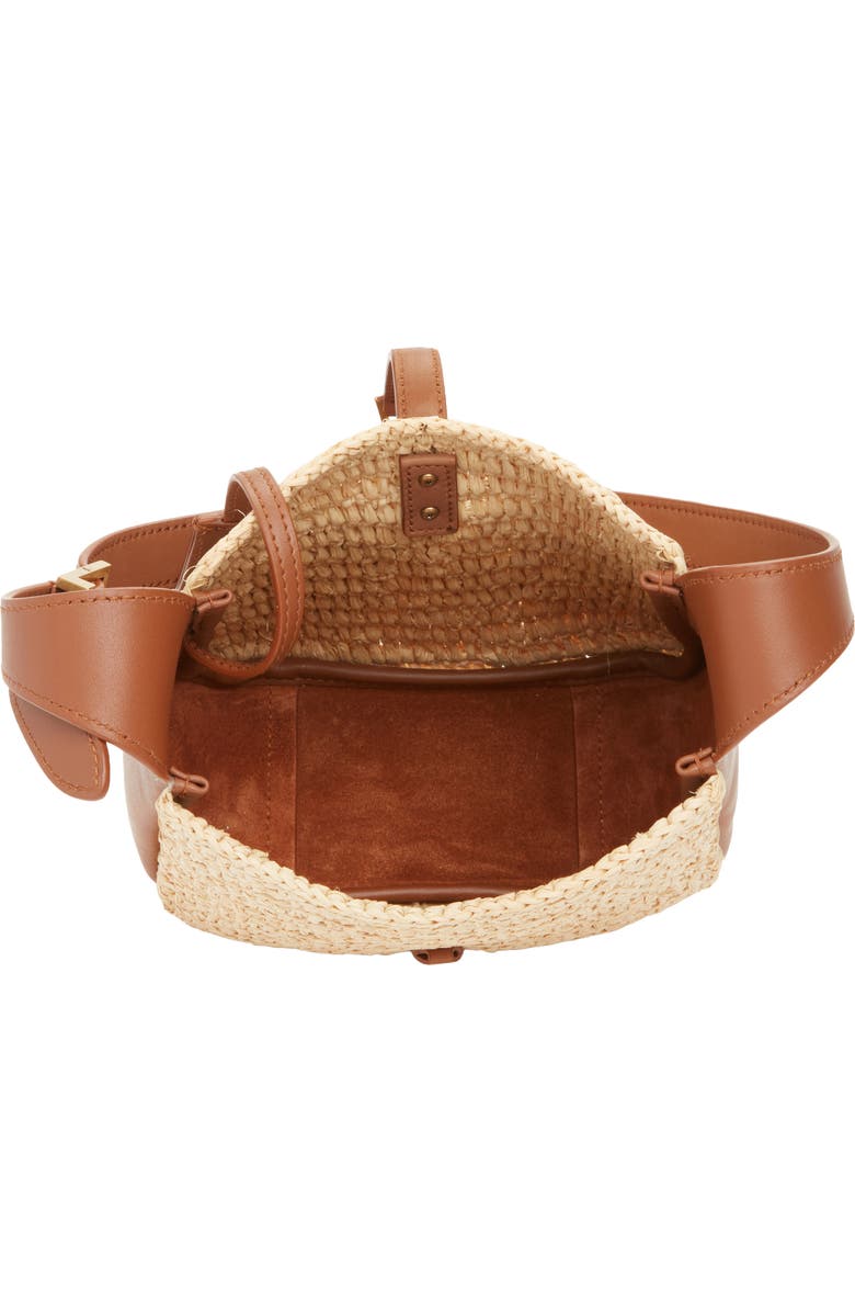 Saint Laurent Baby Le 5 À 7 Raffia & Leather Shoulder Bag, Alternate, color, Naturel/ Brick