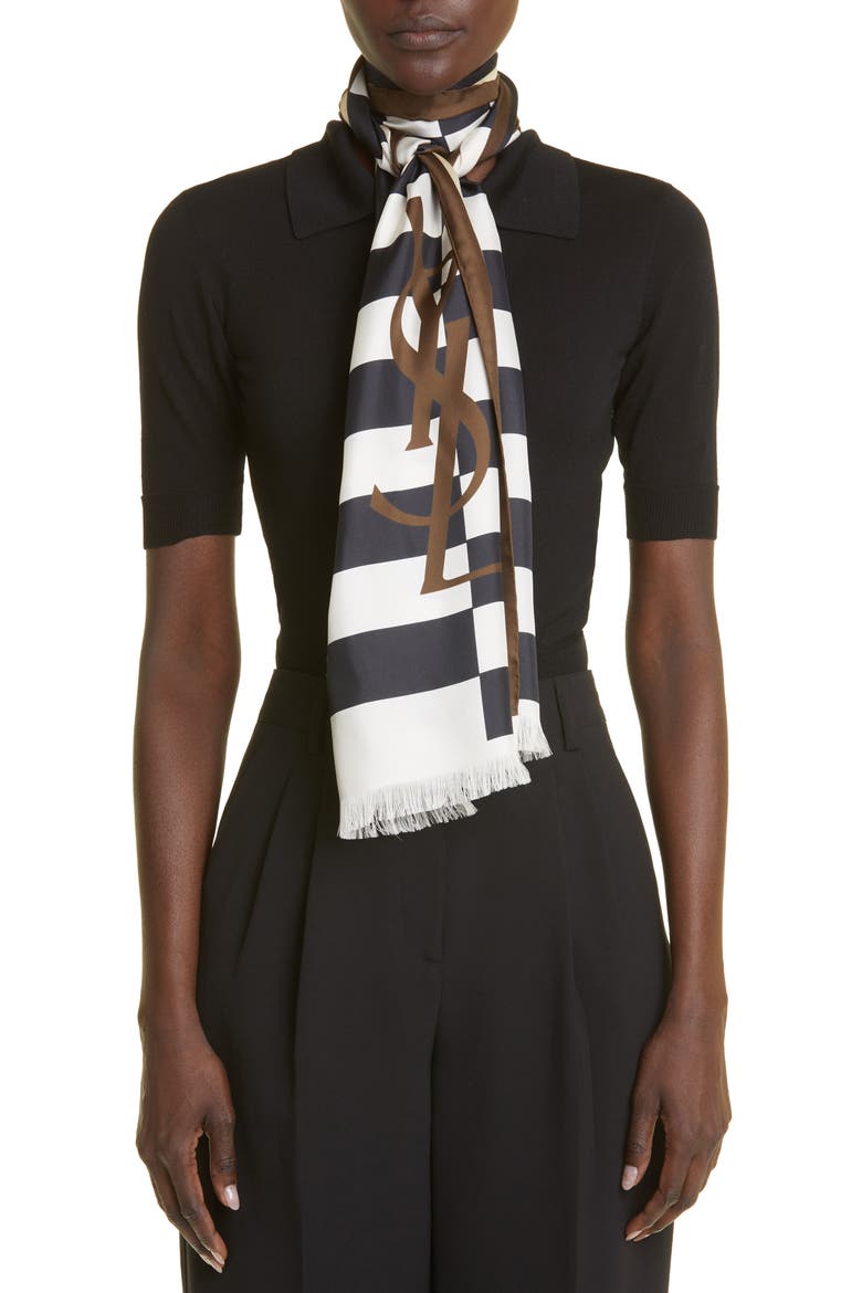 Stripe Logo Silk Scarf, Main, color, OFF WHITE/ MULTICOLOR