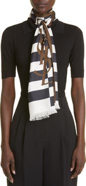 Saint Laurent Stripe Logo Silk Scarf