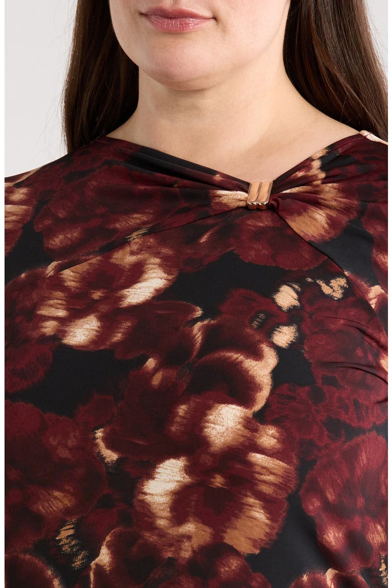 Twist Neck Three-Quarter Sleeve Top, Alternate, color, ANNE BLACK MULTI