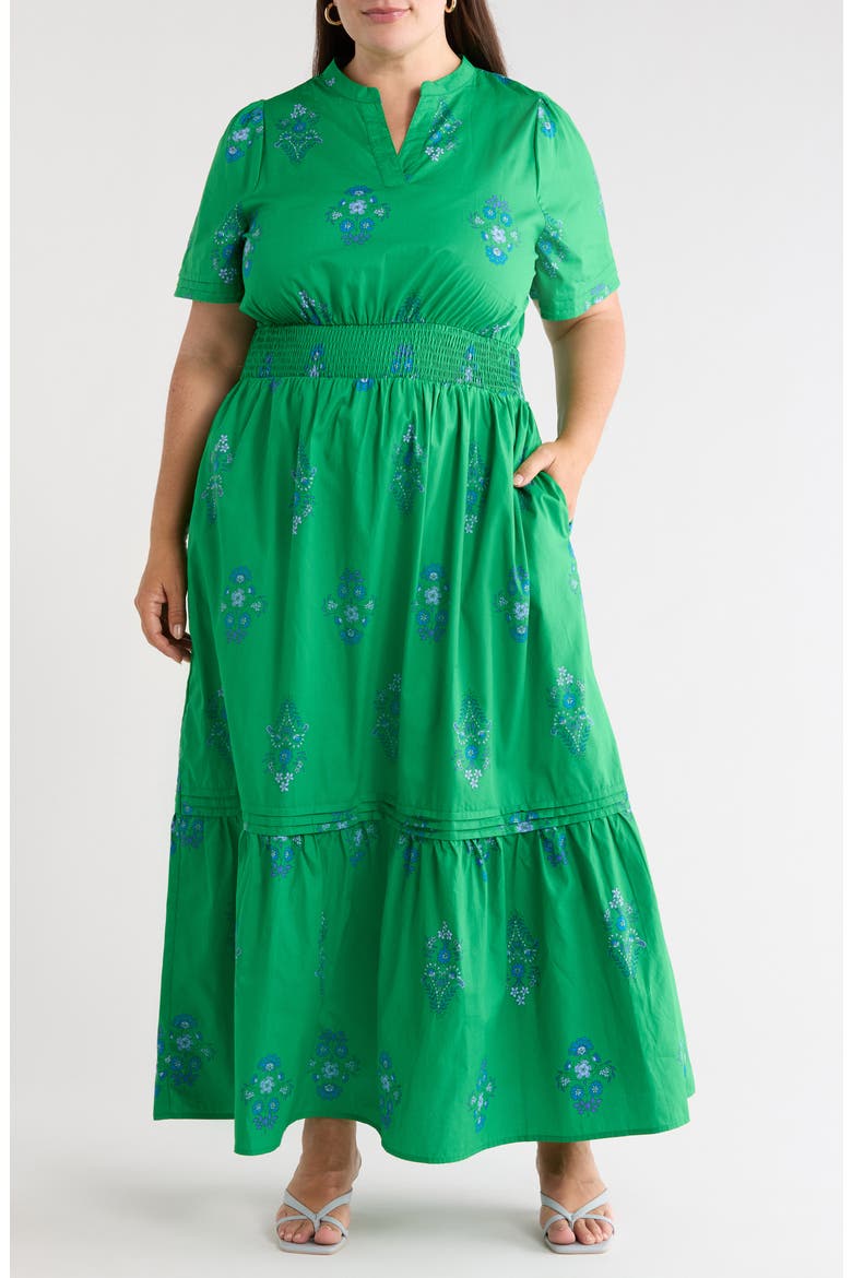 Halina Floral Smocked Waist Cotton Maxi Dress, Main, color, KELLY/ BLUES