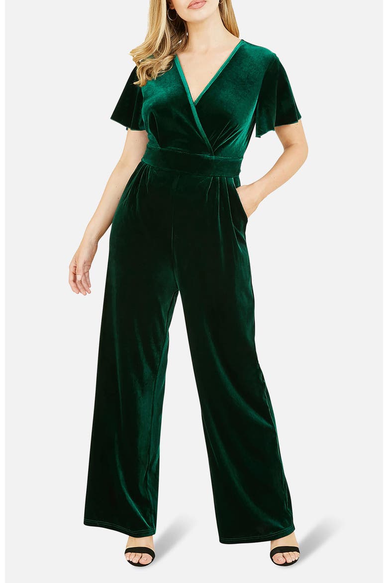 Angel Sleeve Velvet Jumpsuit, Alternate, color, Green