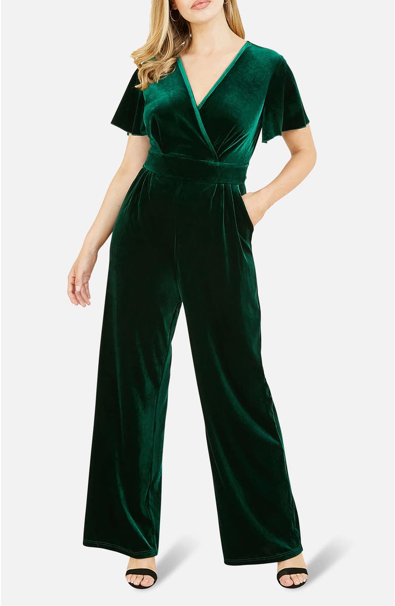 Yumi Angel Sleeve Velvet Jumpsuit, Alternate, color, Green