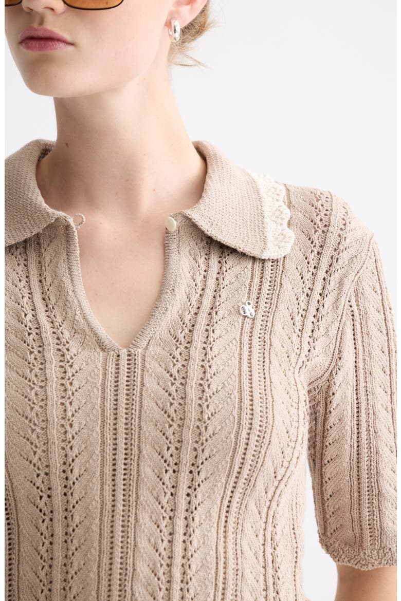 Collar Pointelle Short Sleeve Sweater, Alternate, color, PLAZA TAUPE