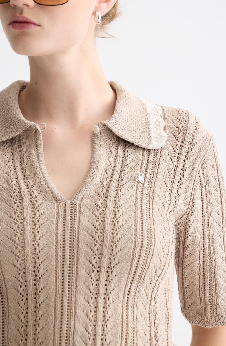 Scotch & Soda Collar Pointelle Short Sleeve Sweater, Alternate, color, Plaza Taupe