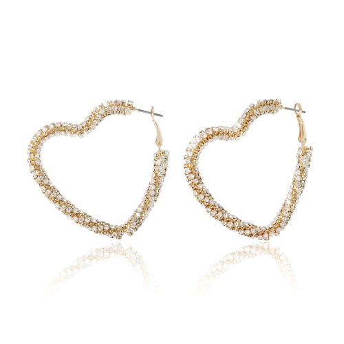Bcbg Crystal Heart Hoop Earrings In Gold