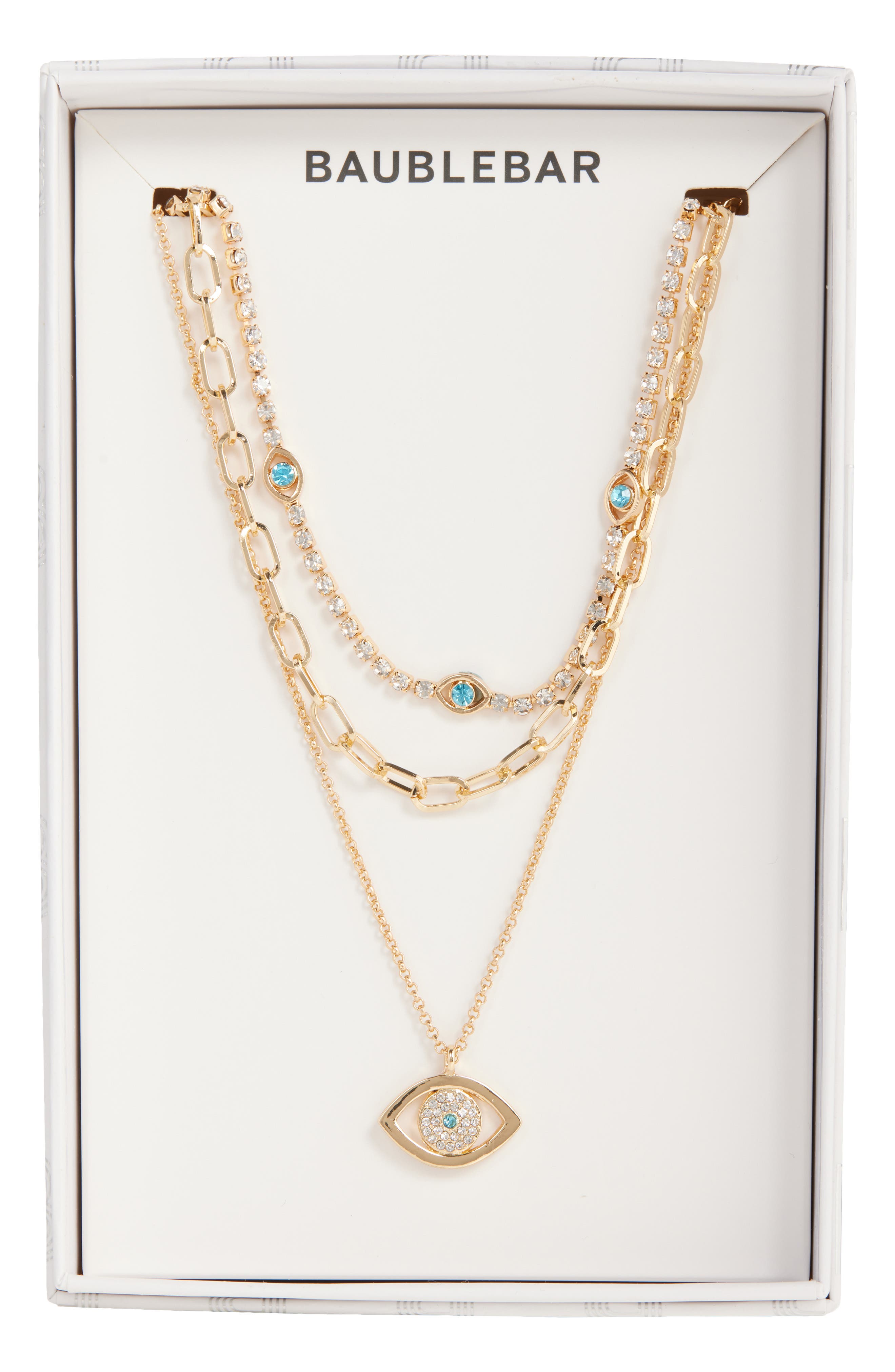 BaubleBar Attract Good Things Evil Eye Pendant Layered Necklace