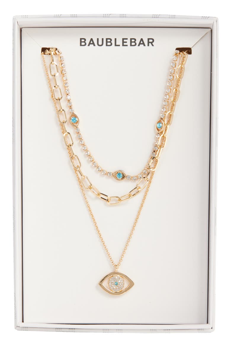 Attract Good Things Evil Eye Pendant Layered Necklace, Main, color, TURQUOISE