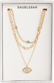 BaubleBar Attract Good Things Evil Eye Pendant Layered Necklace