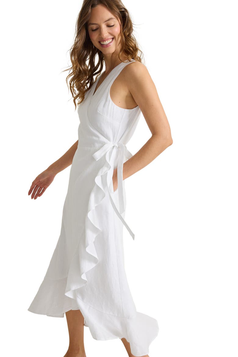Coastalina Sleeveless Linen Wrap Dress, Alternate, color, WHITE