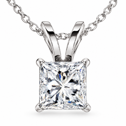 2 1/2ct Princess Cut Diamond Certified Solitaire Necklace Lab Grown 14k Gold