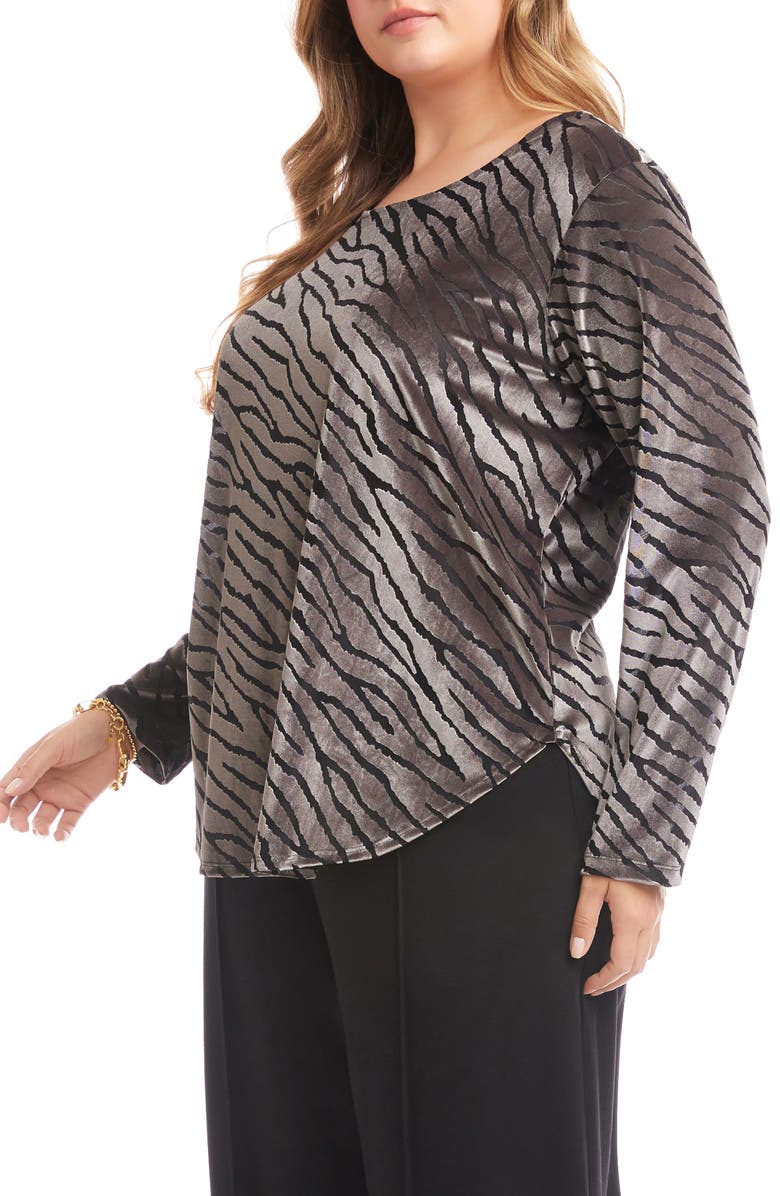 Karen Kane Zebra Stripe Velvet Burnout Shirttail Top, Alternate, color, Zebra