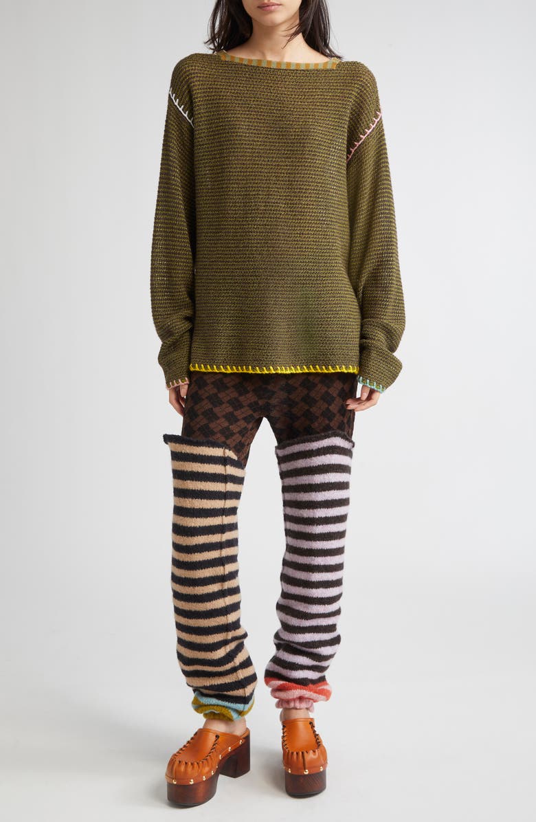 YanYan Softi Stripe Wool Blend Leg Warmers, Alternate, color, Lilac/ Beige