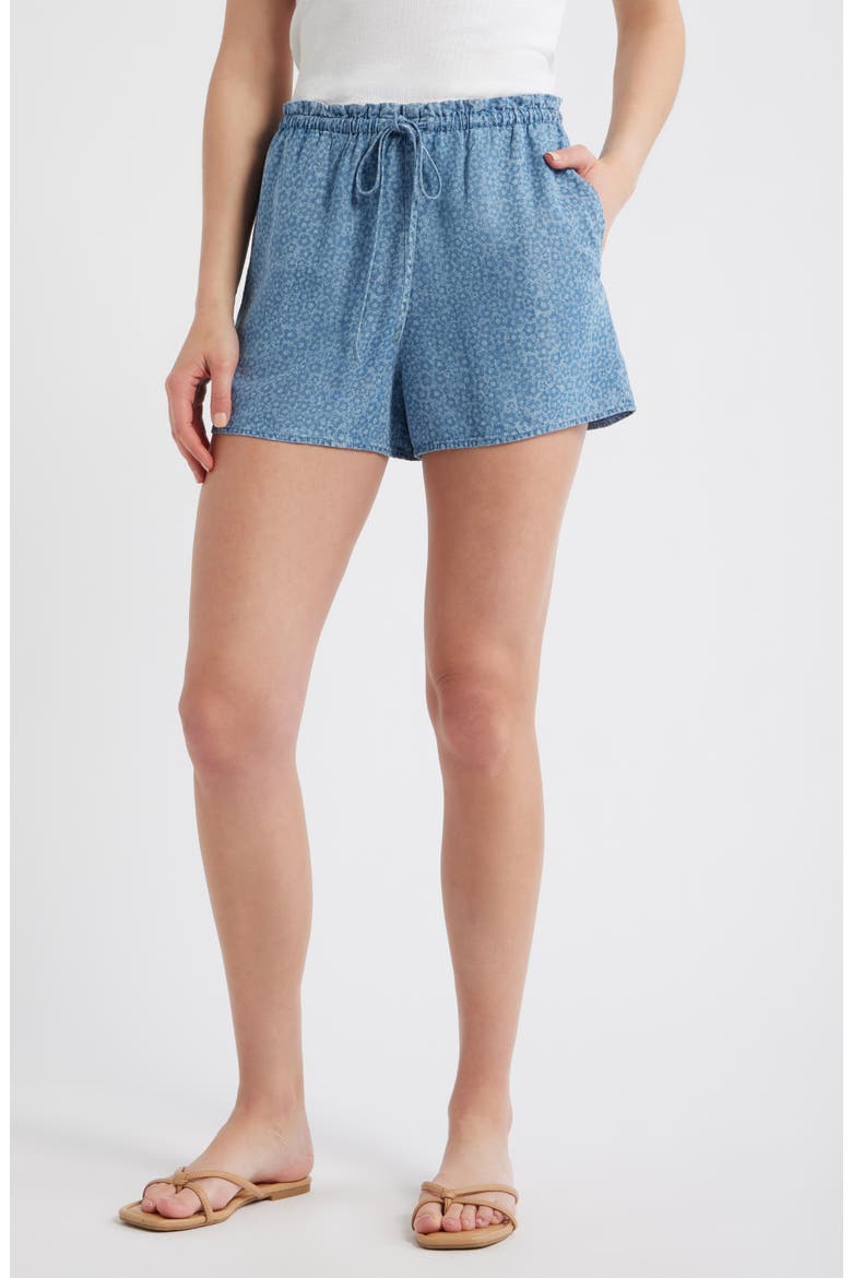 Floral Print Drawstring Denim Shorts, Main, color, DENIM FLOWER