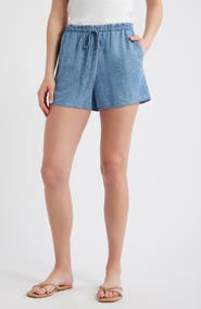 Cloth & Stone Floral Print Drawstring Denim Shorts