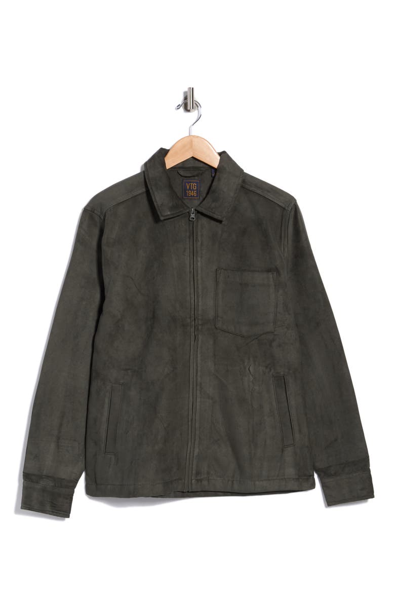 Faux Suede Full Zip Jacket, Alternate, color, DARK OLIVE