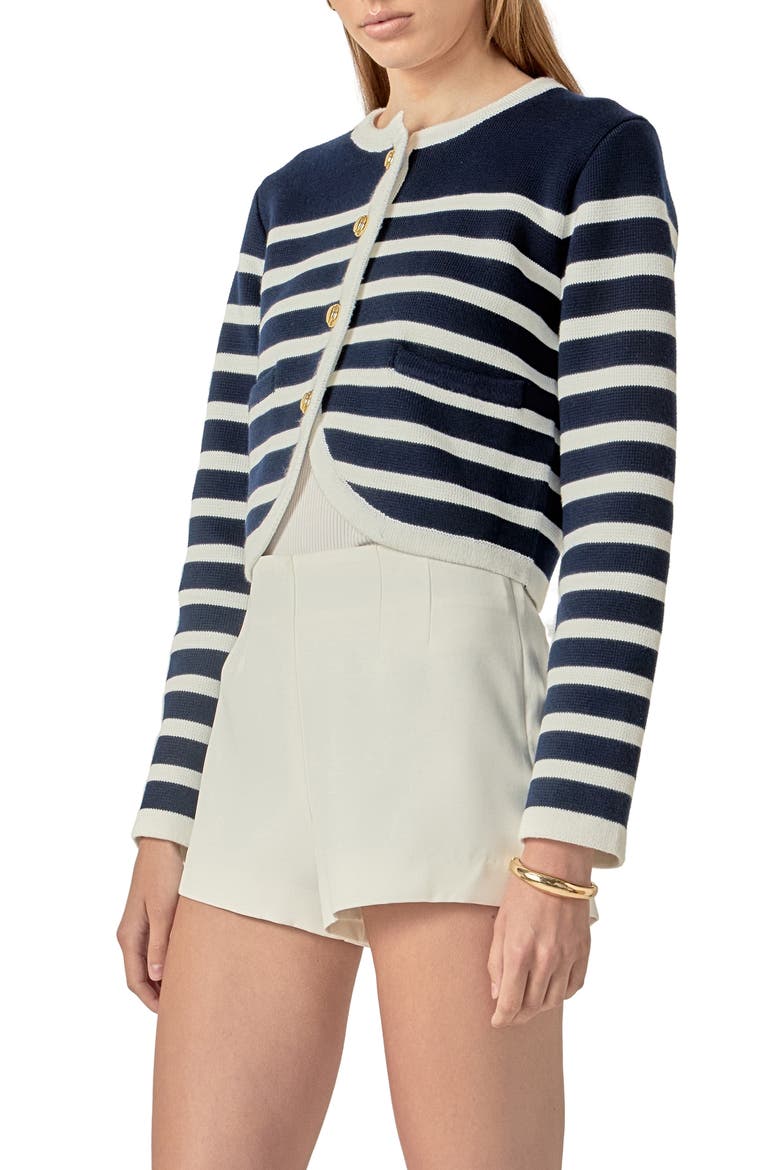 Stripe Crop Cardigan, Alternate, color, NAVY/ OFF WHITE