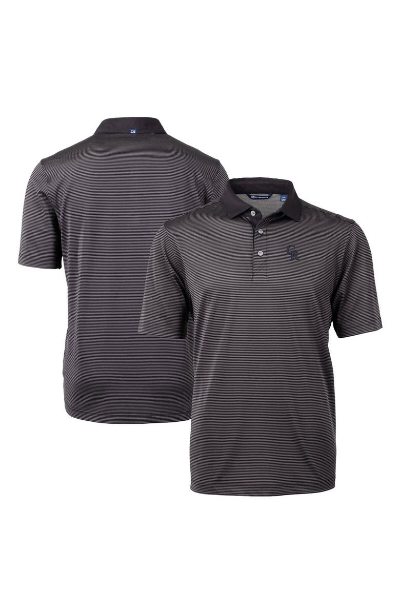 Cutter & Buck Men's Cutter & Buck Black/Gray Colorado Rockies Virtue Eco Pique Micro Stripe Recycled Big & Tall Polo, Main, color, 