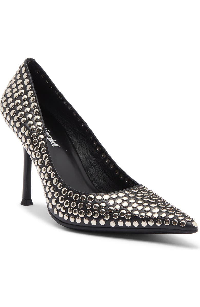 Jeffrey Campbell Risktake Stud Pointed Toe Pump, Main, color, Black Silver