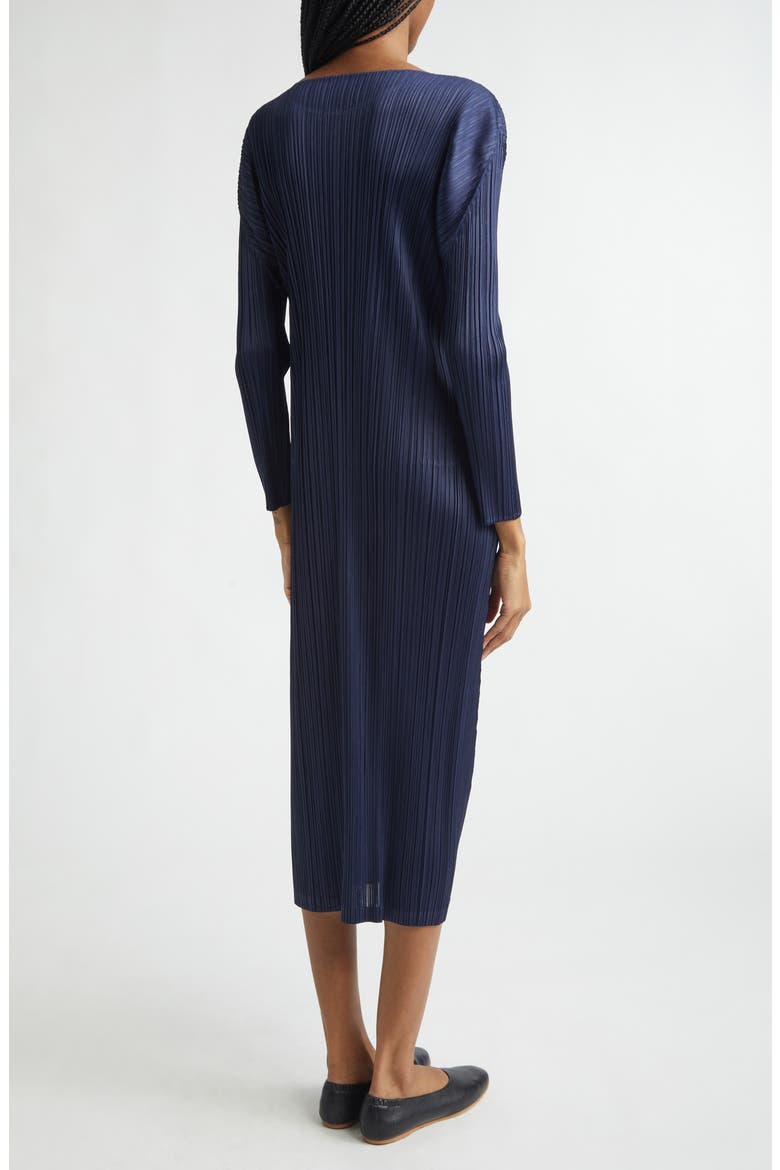 Monthly Colors January Pleated Long Sleeve Midi Dress, Alternate, color, DARK NAVY