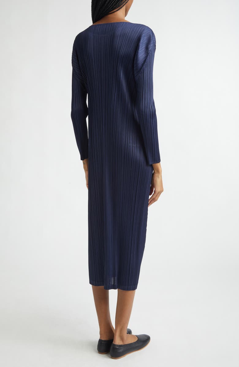 Pleats Please Issey Miyake Monthly Colors January Pleated Long Sleeve Midi Dress, Alternate, color, Dark Navy