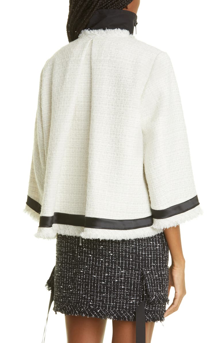 Sacai Asymmetric Zip Crop Tweed Jacket, Alternate, color,
